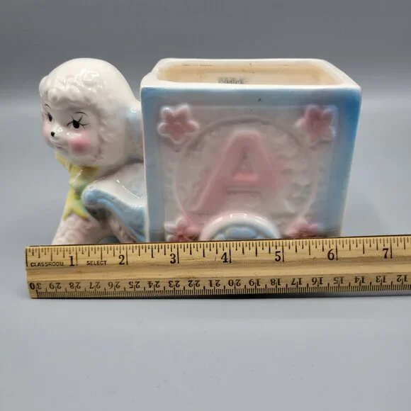 Vintage Ceramic Lamb Nursery Planter Figurine Anthropomorphic Pastel Colors - Picture 12 of 12